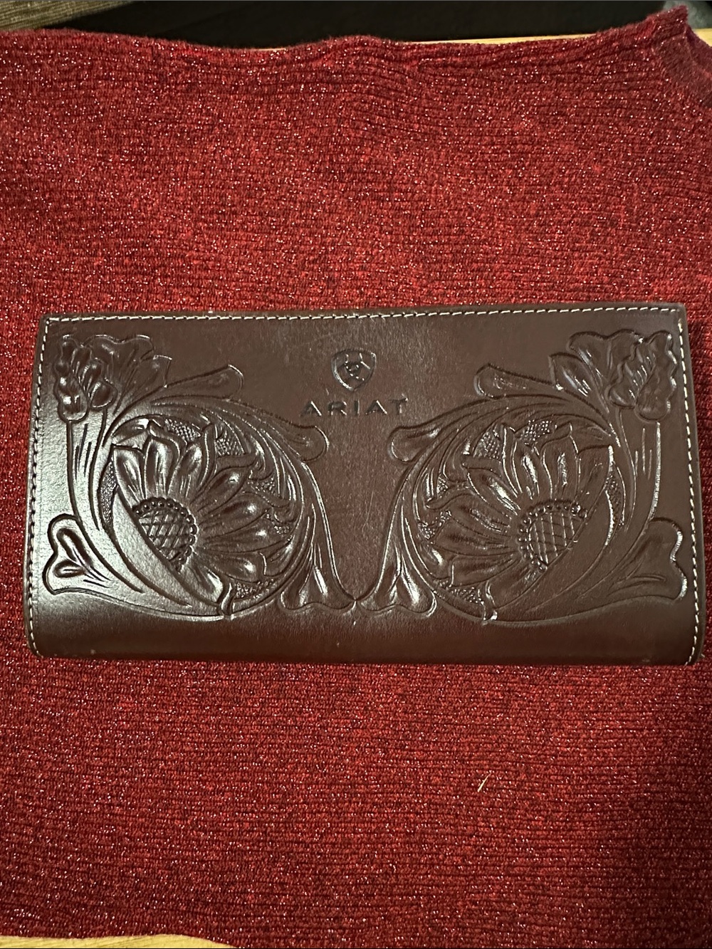 Ariat Embossed Floral Leather Key & Card Holder - Brown